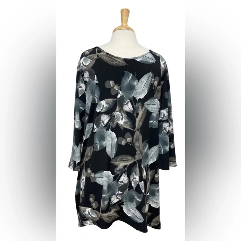 CLARA SUN WOO 3/4 SLEEVES SCOOP V NECK BLACK/GRAY TUNIC - Picture 4 of 5